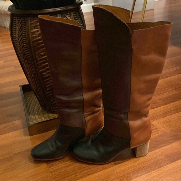 Anthropologie Leifnotes Color Block Knee Length Boots, block heel, size 38 - Picture 2 of 7
